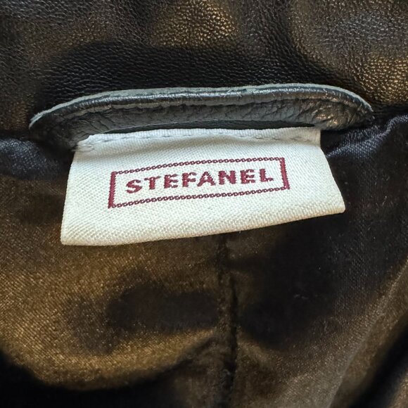 Stefanel 100% Leather Long Coat – Black Minimalist Women’s Jacket, Y2K / 90s - Picture 6 of 10